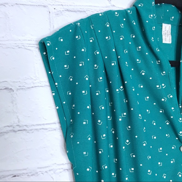 Vintage 70’s Teal Geometric Print Shirt Dress Cap - Picture 2 of 8